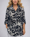 CREATION AM613 ROLL UP SLEEVE PRINT BLOUSE BLACK & WHITE