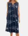 CREATION AM729 FISH PRINT SLVLSS DRESS NAVY