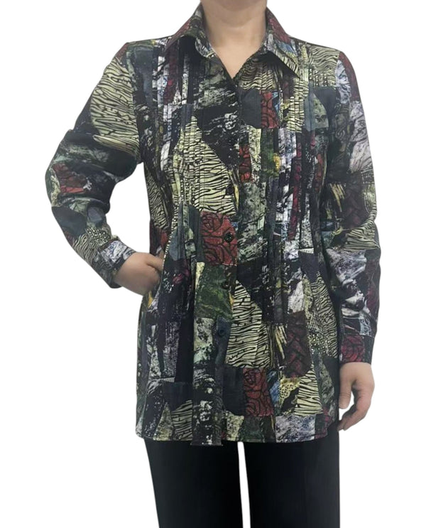 CREATION ART18 PLEATED BUTTON DOWN BLOUSE JOSIE