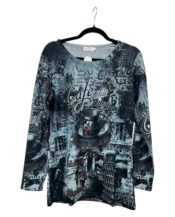 CREATION CAFE PRINT KNIT TOP