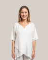 CREATION G619 GAUZE CROSSOVER TOP WHITE