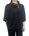 CREATION RIBBED COWL NECK ZIP TOP ONYX