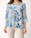 CREATION T508 FLORAL NETTING 3/4 SLV TOP BLUE