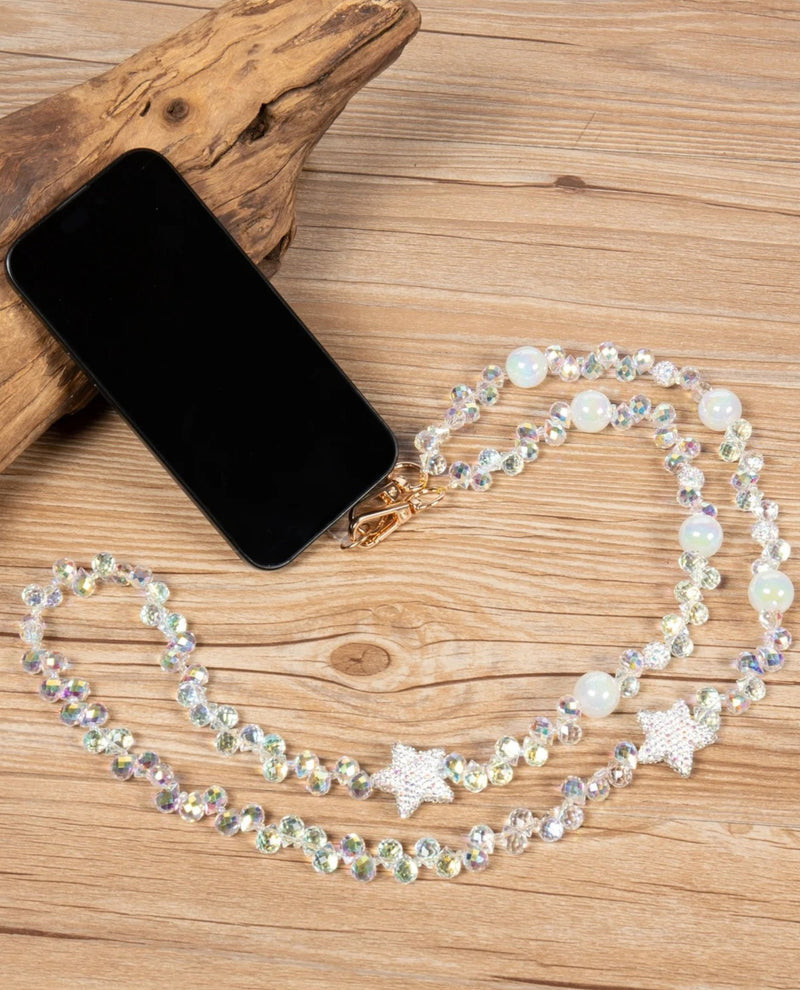 CRYSTAL MOTIF  BEAD NECK PHONE LANYARD AB STAR