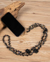 CRYSTAL MOTIF  BEAD NECK PHONE LANYARD BLACK BOW