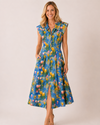 ENTRO D30961 BOTANICAL PRINT MIDI DRESS BLUE