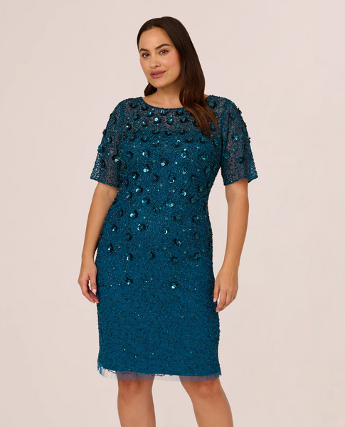 ADRIANNA PAPELL AP1E207750 WOMENS BEADED FLOWER ELBOW SLEEVE DRESS ADRIANNA PAPELL AP1E207750 WOMENS BEADED FLOWER ELBOW SLEEVE DRESS