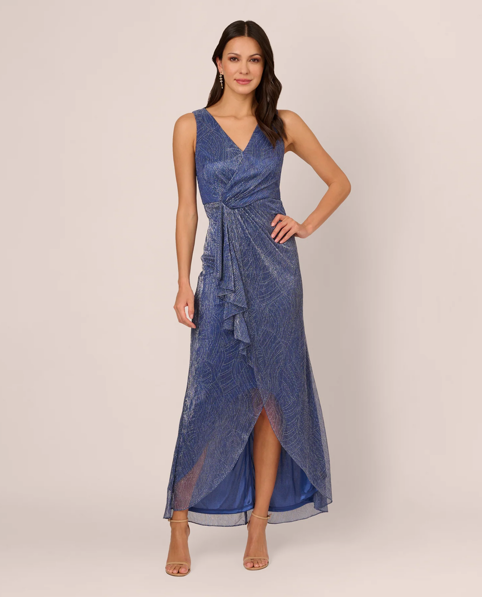 ADRIANNA PAPELL AP1E210373 METALLIC MESH CASCADE GOWN