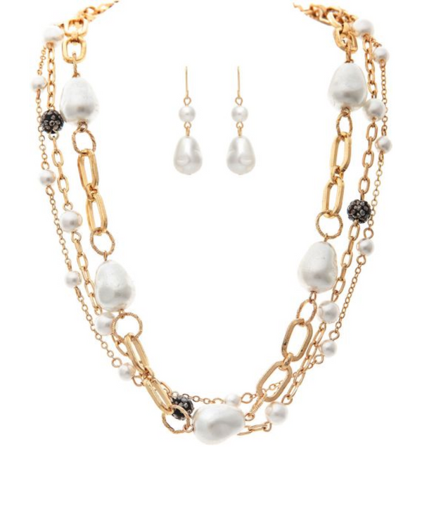 RAIN JEWELRY N2532G FAUX CHAIN & PEARL BAUBLES NECKLACE SET