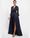 JADE JASMINE K278014 PEARL ORGANZA SHIRT COLLAR GOWN NAVY