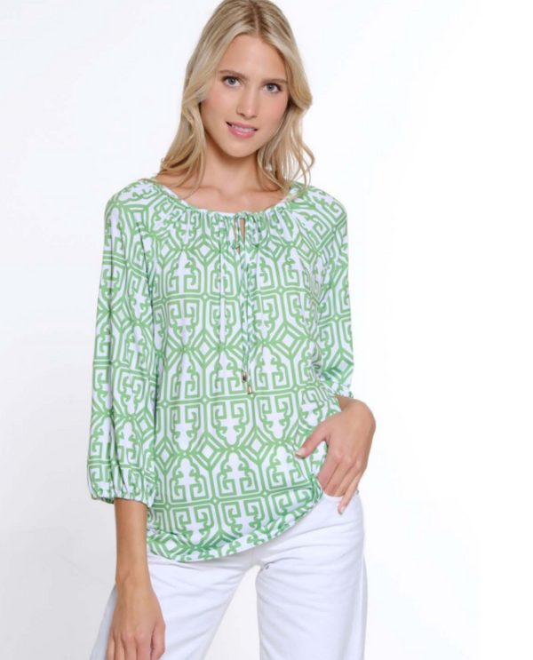 MULTIPLES M15505TM RAGLAN HI-LO PEASANT TOP CLASSIC GREEN