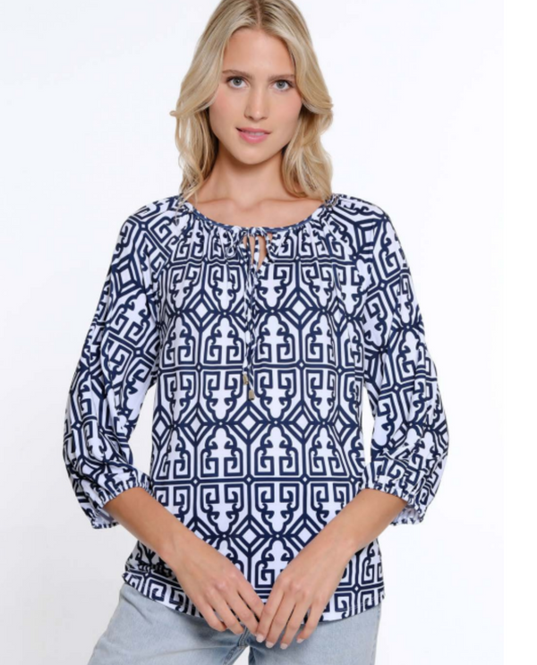 MULTIPLES M15505TW RAGLAN HI-LO PEASANT TOP MIDNIGHT