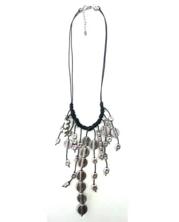 LOST & FOUND NX087 BEADED BIBB ON KNOTTED CORD NECKLACE