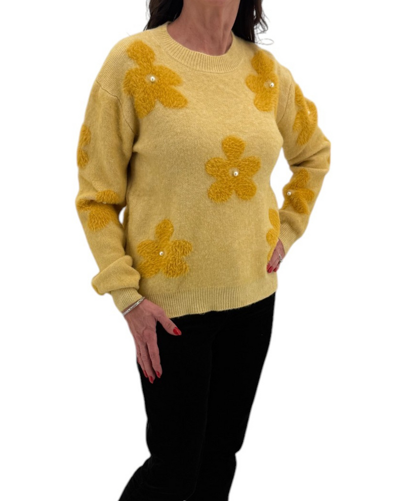 HY-1547 3-D FLOWER PULLOVER SWEATER