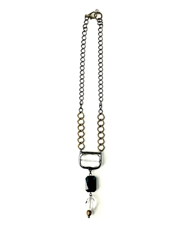 LOST & FOUND BT097 MIXED CHAINS WITH GLASS DROP NECKLACE