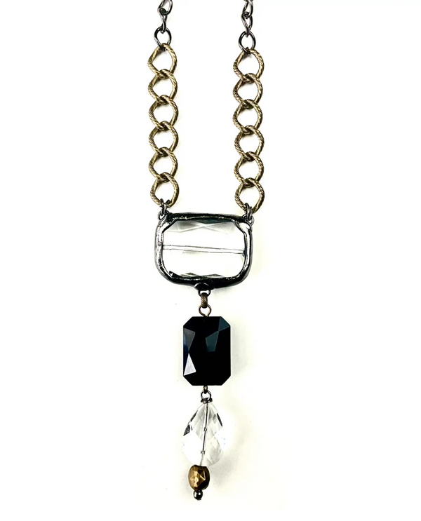 LOST & FOUND BT097 MIXED CHAINS WITH GLASS DROP NECKLACE