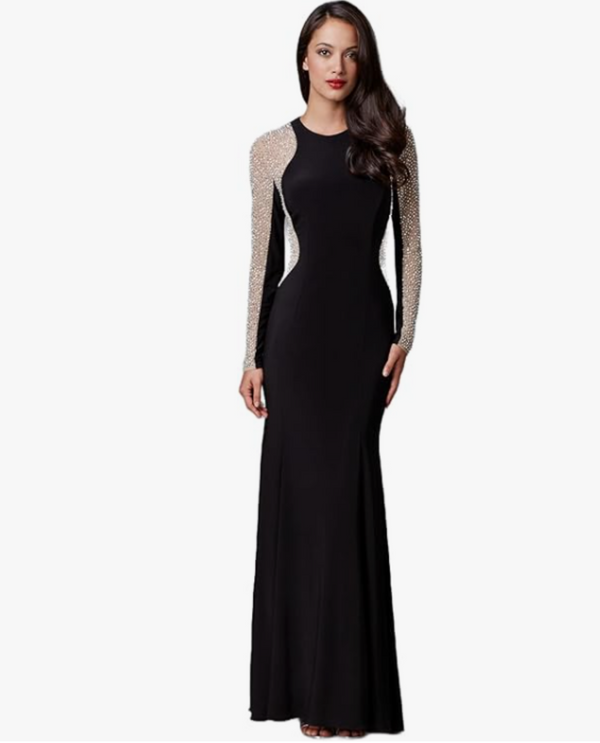 XSCAPE 6534X BEADED LONG SLEEVE GOWN