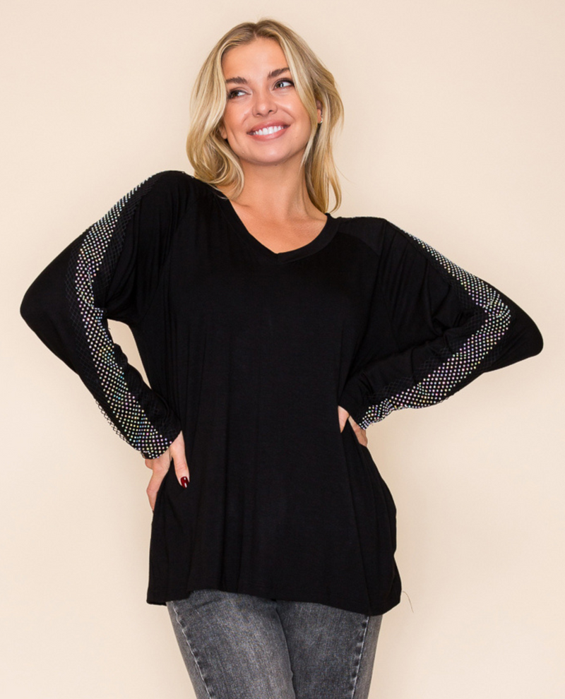 VOCAL 22075L V NECK STONE LINE  LS TOP