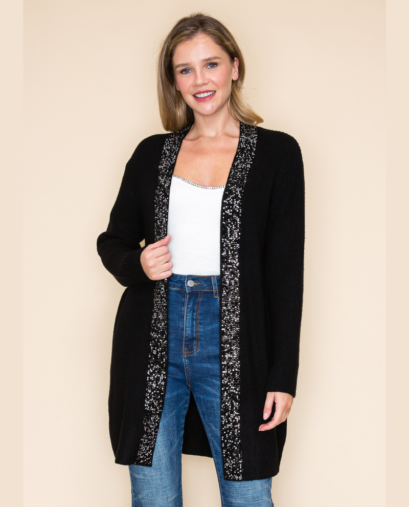 VOCAL Y3812LC L/S STONE TRIM DUSTER CARDIGAN