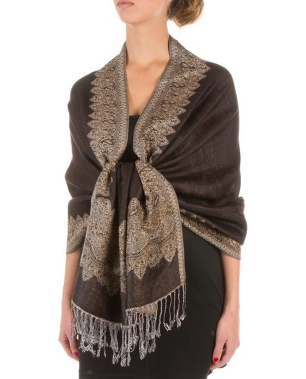 PLO0315 BROWN BORDER PATTERN PASHMINA