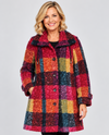 PURE ESSENCE 677-4524 PLAID BUTTON FRONT LONG JACKET BERRYBURST