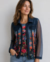 DAMEE 31453-DNM FLOWER GARDEN DENIM MESH TOP 2PC SET