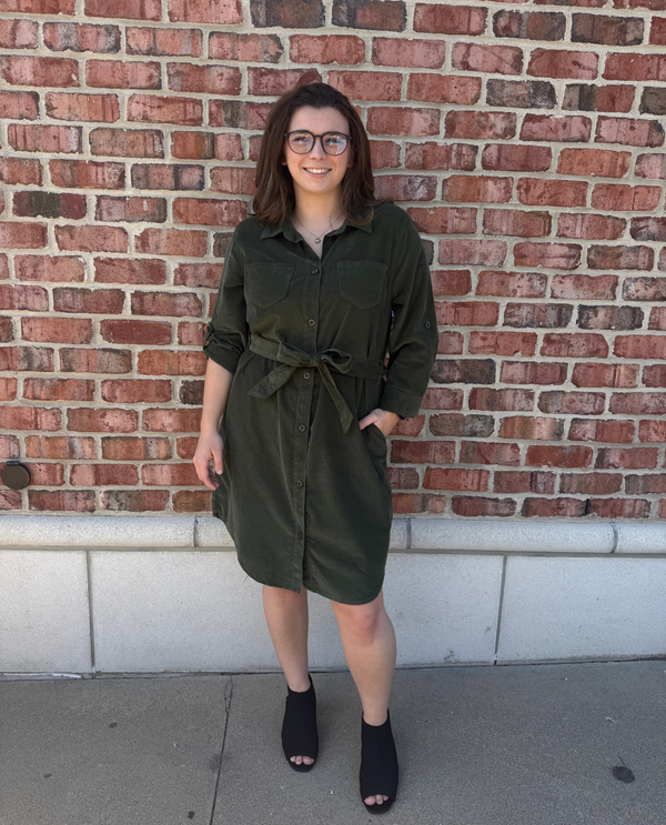 DASH DR4047 CORDUROY BUTTON DOWN DRESS