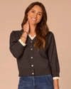 DEMOCRACY B605QHSW V-NECK BUTTON UP CARDIGAN WITH SCALLOP EDGE CHARCOAL