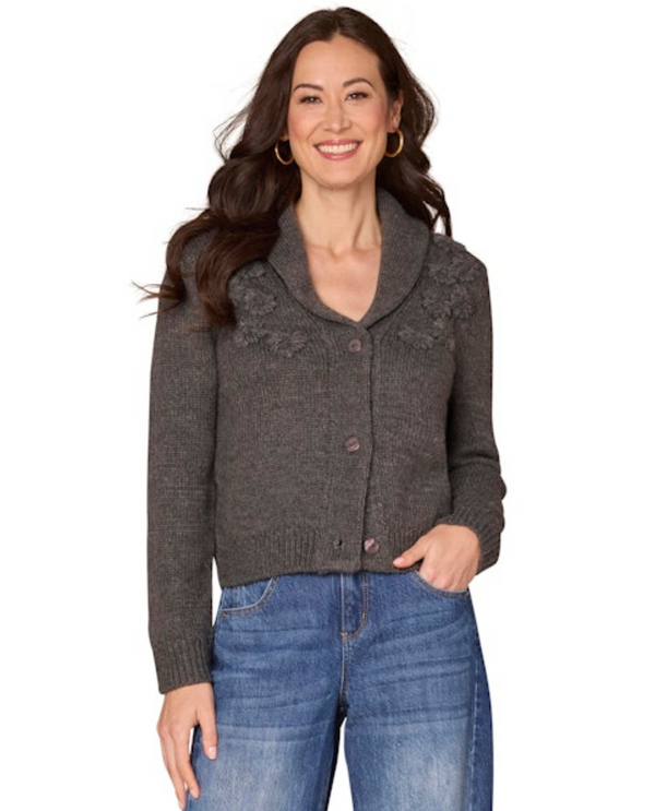 DEMOCRACY B689EQSW SHAWL COLLAR CARDIGAN CHARCOAL