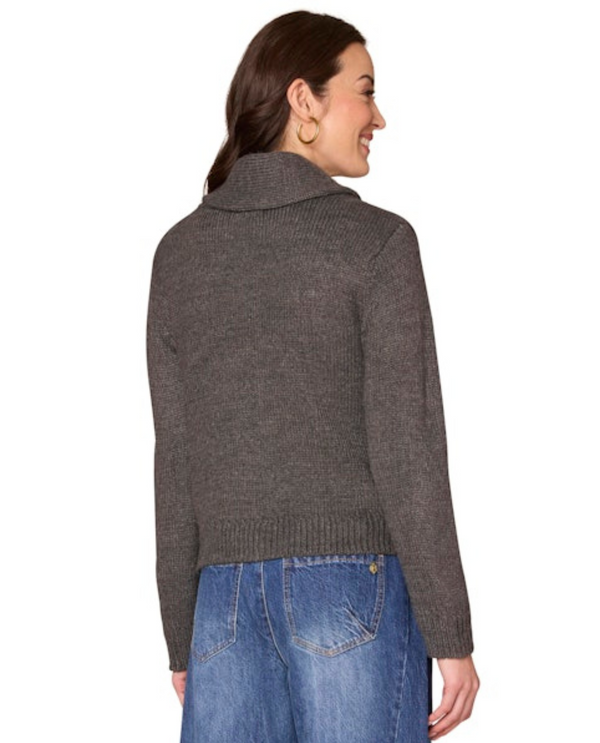 DEMOCRACY B689EQSW SHAWL COLLAR CARDIGAN CHARCOAL BACK