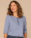 DEMOCRACY B7826LU3E ELBOW CUFF CROCHET HENLEY TOP humid blue
