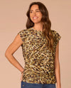 DEMOCRACY B78284H5E CAP SLEEVE BACK KEYHOLE RUCHED KNIT TOP olive