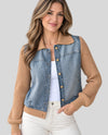 DEMOCRACY B9008N9TJ LONG SLEEVE COLLARED BUTTON DOWN MIX MEDIA JACKET denim