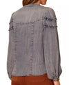 DEMOCRACY B93110JTJ LONG SLEEVE STAND COLLAR LYOCELL TOP WITH RUFFLE DETAIL light denim back