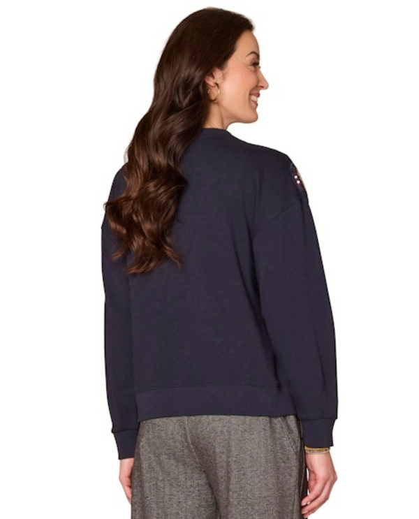 DEMOCRACY B9349BV5E CREW NECK BEADED SWEATSHIRT DEEP NAVY BACK