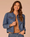 DEMOCRACY B9405PFD6 LONG SLEEVE BUTTON UP JACKET WITH FRAY HEM DENIM