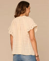 DEMOCRACY B9587UV3E SPLIT NECK EMBROIDERED TOP beige