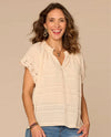DEMOCRACY B9587UV3E SPLIT NECK EMBROIDERED TOP beige