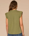 DEMOCRACY B9610A63E RUFFLE TOP WITH NOTCH NECK & TIE olive