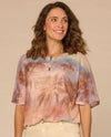 DEMOCRACY B97094H3E ANGEL SLEEVE BUBBLE HEM PRINT TOP dessert sand 1214