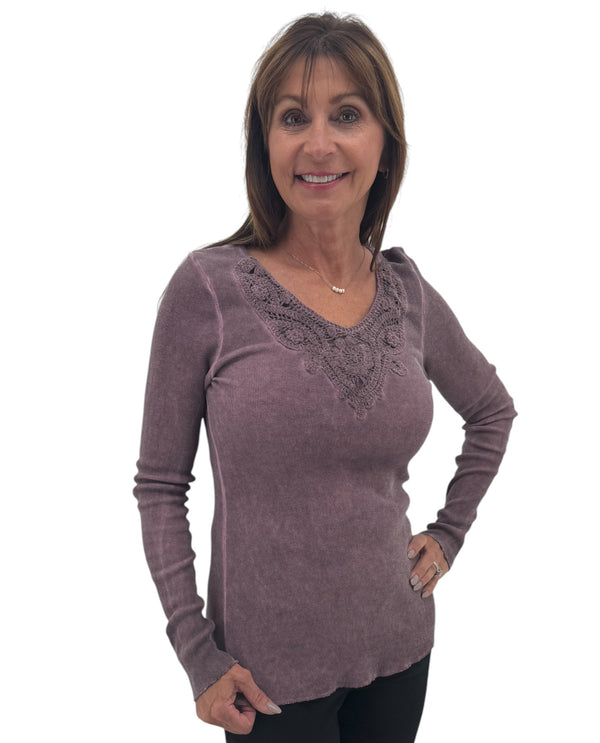 DEXTEROUS 2R13002 L/S EMBROIDERED EMBELLISHED TOP VIOLET