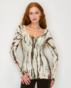 DEXTEROUS 2R13019 LACE UP FRONT TIE DYE LONG SLEEVE TOP GREEN