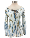 DEXTEROUS 2R13019 LACE UP FRONT TIE DYE LONG SLEEVE TOP BLUE