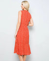 DR-2152 RED SQUARE PRINT DRESS WITH FRILLS rust