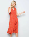 DR-2152 RED SQUARE PRINT DRESS WITH FRILLS rust