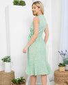 DR-2206 GREEN FLORAL DRESS WITH FRILL green tea