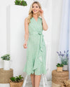 DR-2206 GREEN FLORAL DRESS WITH FRILL green tea