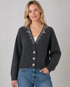 DREAMERS TA1191-R CRYSTAL VINE EMBELLISHED CARDIGAN CHARCOAL