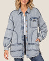 EASEL EB30385 FRAYED DENIM SHACKET medium wash