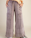 EASEL EB56989 WASHED WIDE LEG TERRY PANTS KHAKI